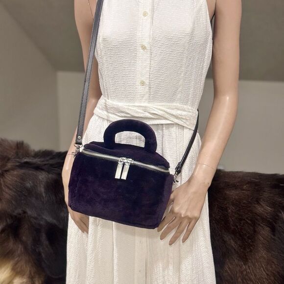 Purple Genuine Shearling Leather Handmade Box Bag/Cosmetics Case/Crossbody Bag - Picture 11 of 14